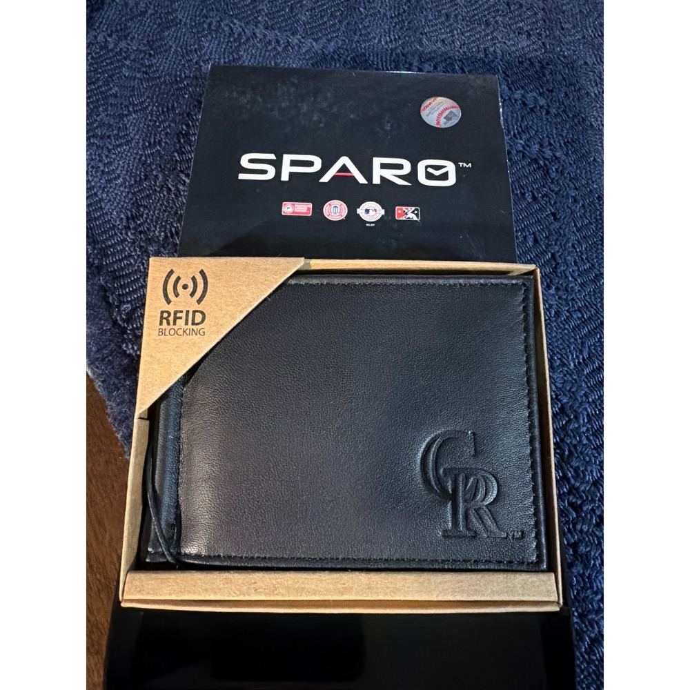 Sparo MLB Colorado Rockies Black Leather RFID Blocking Bifold Money Clip Wallet